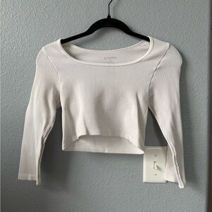 White Ribbed Long Sleeve Crop Top